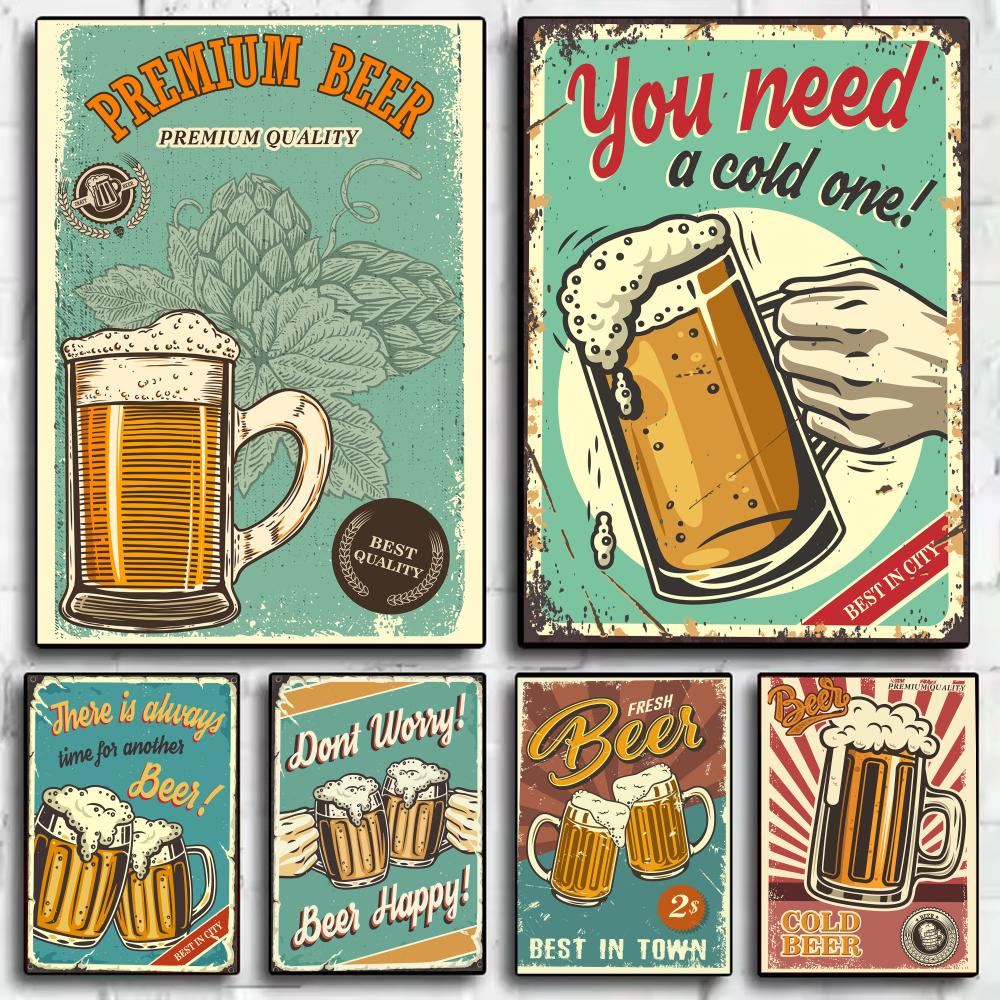 Wine Beer Photo - Bier- und Weinmotiv Retro-Stil Gemälde Kalligrafie