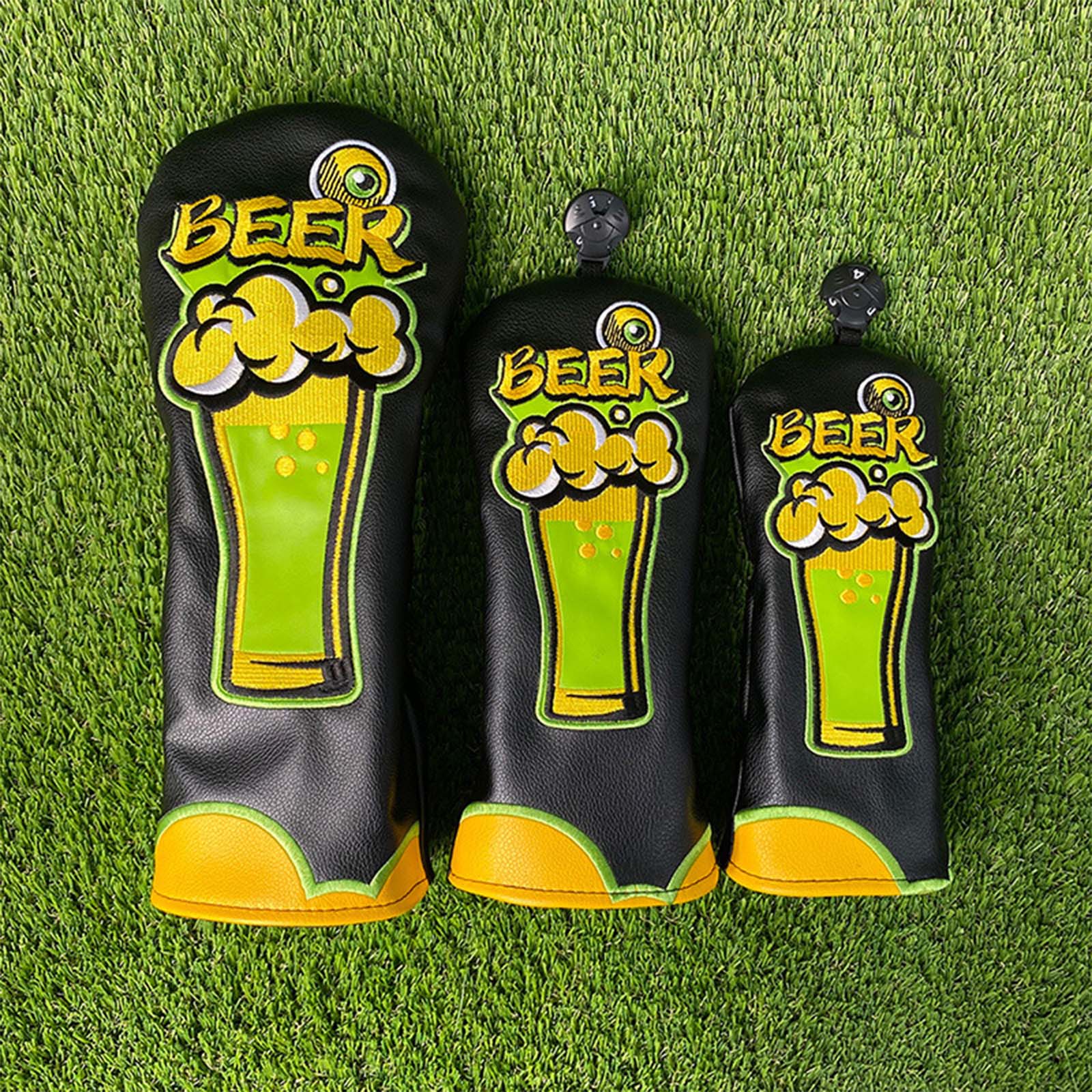 Beer & Wine Jockey Plaza Shopping - Bier-Stickerei PU-Leder Golfschlägerkopf-Schutzhülle Farbblock-Schlägerkopfabdeckung für Golftraining