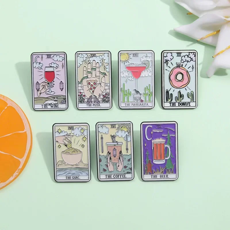 Wine Beer Pizza - Benutzerdefinierte Tarot Emaille Pins Bier Donut
