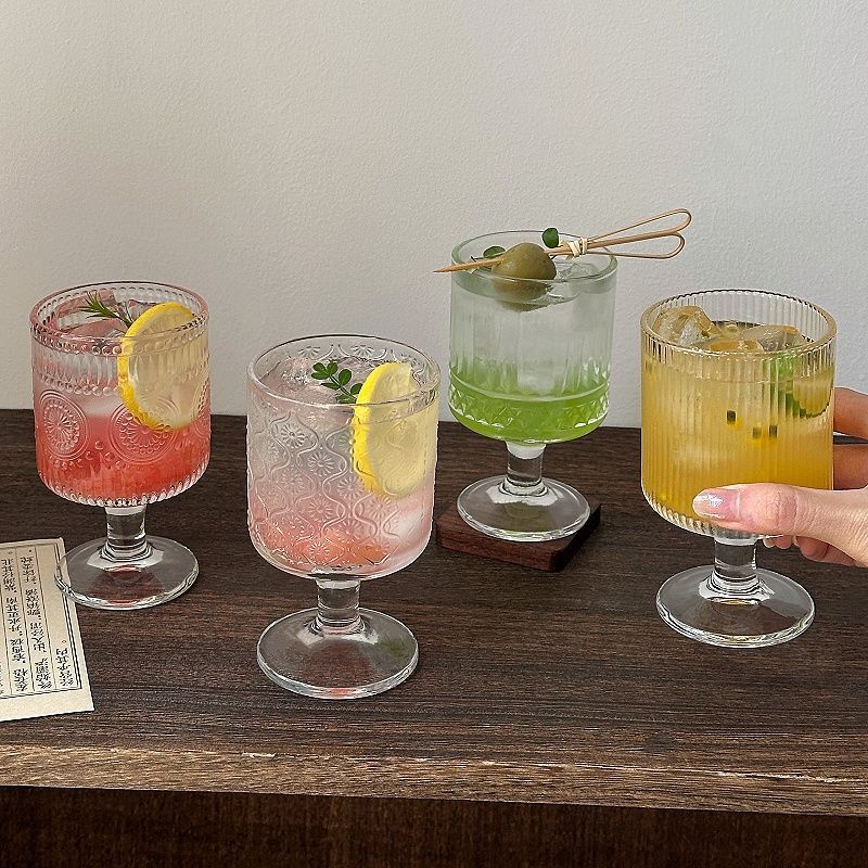 Wine Beer Mixed Drinks - 4-teiliges Set Vintage geprägtes Weinglas mit