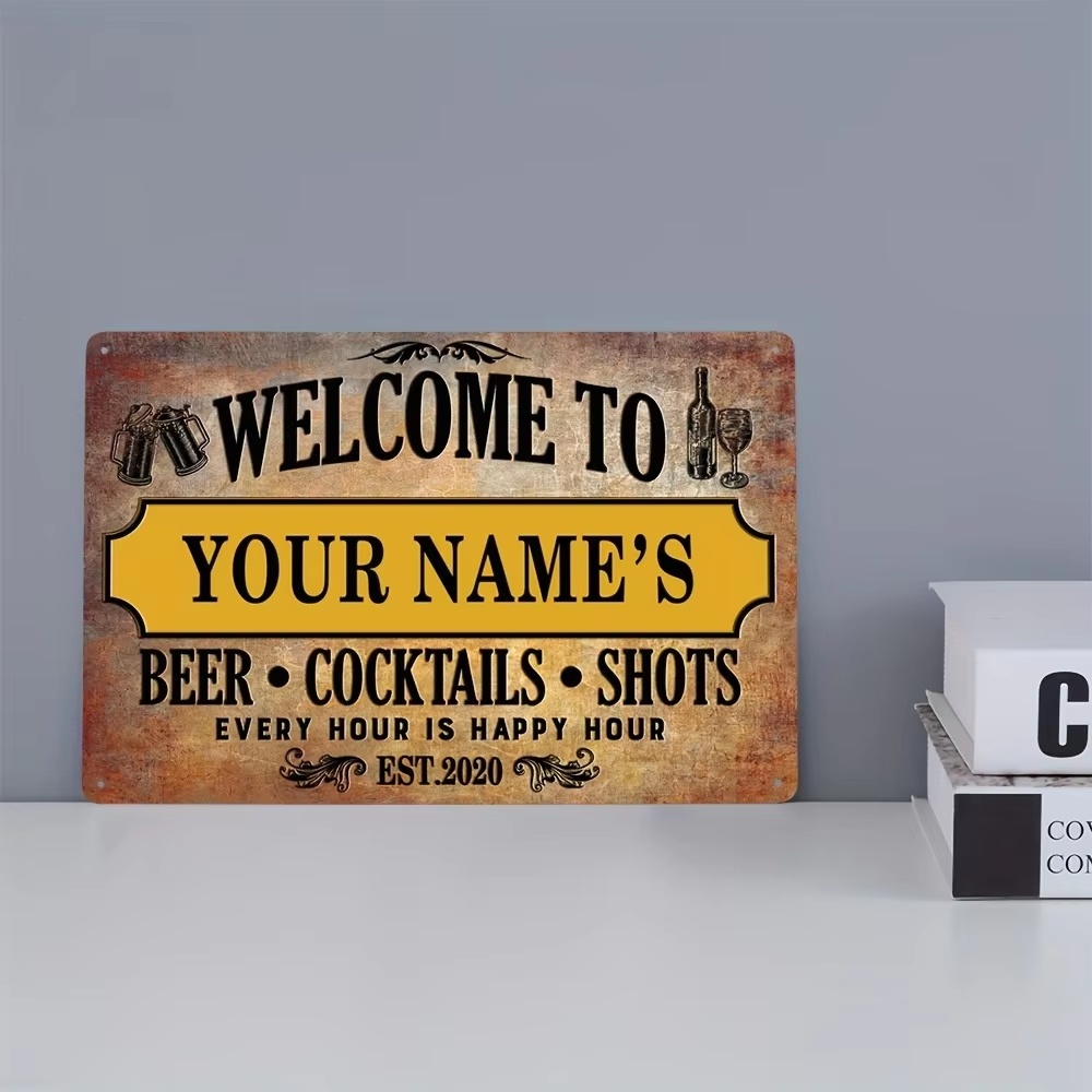 Beer & Wine Jockey Plaza Shopping - Individuelles Willkommens-Bier-Cocktail-Bar-Metallschild, personalisierte Vintage-Blechplakette, Pub-Wanddekoration, 20