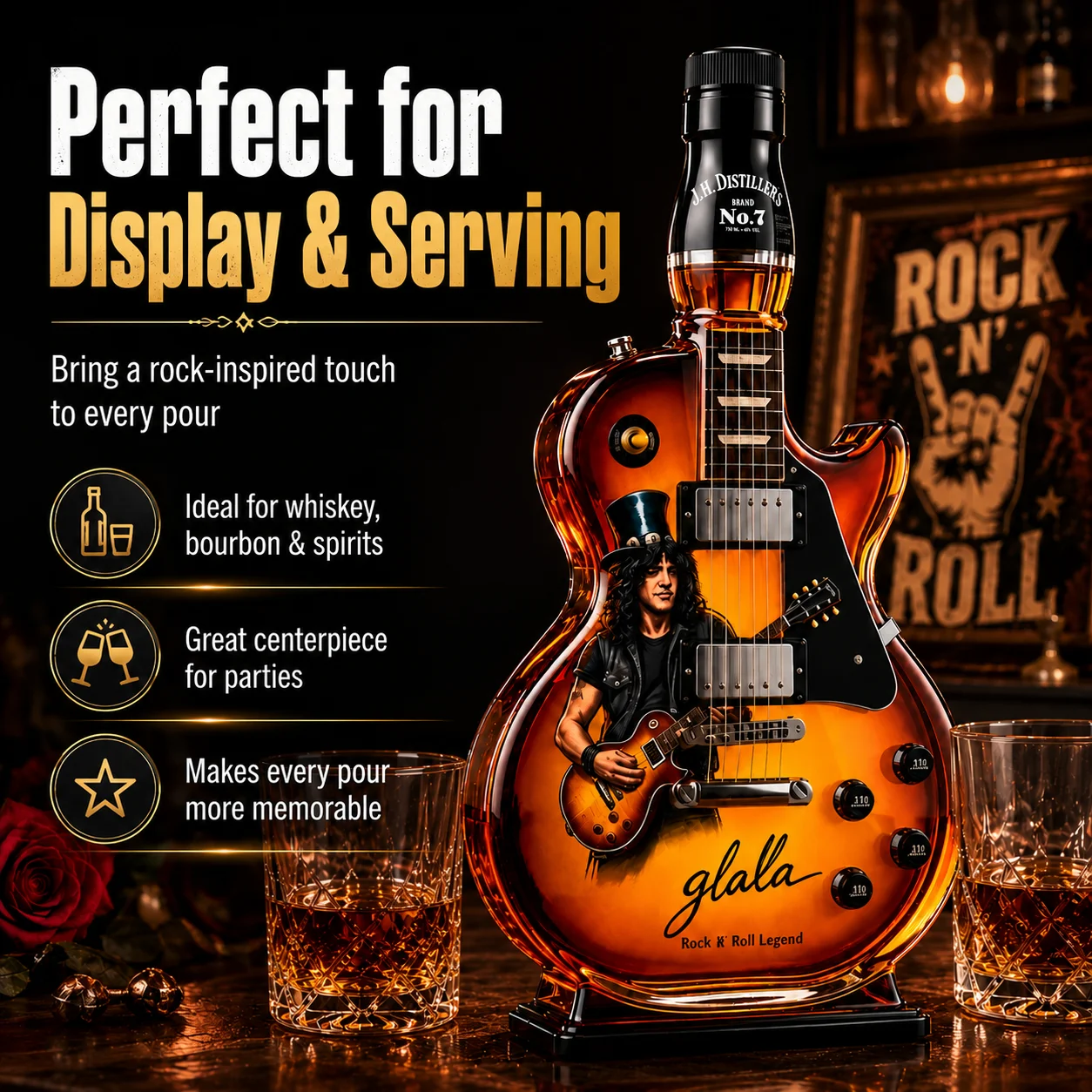 Wine Beer And Spirits - Gitarrenförmiger Whisky-Dekanter, Guns N' Roses Themen-Likörflasche,