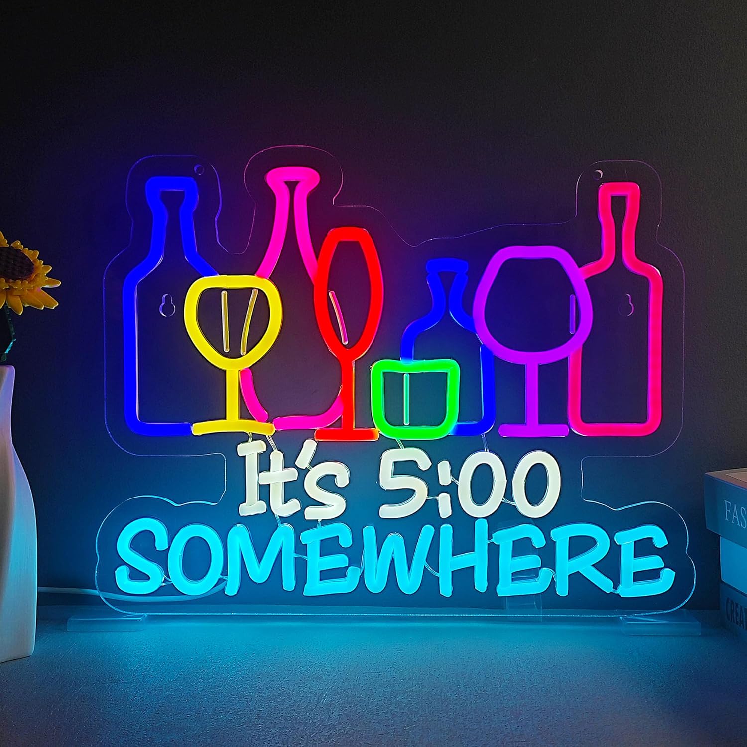 Es ist 5 Uhr Irgendwo Neon-Sch – Wine Beer Photo Bewertung und Preis