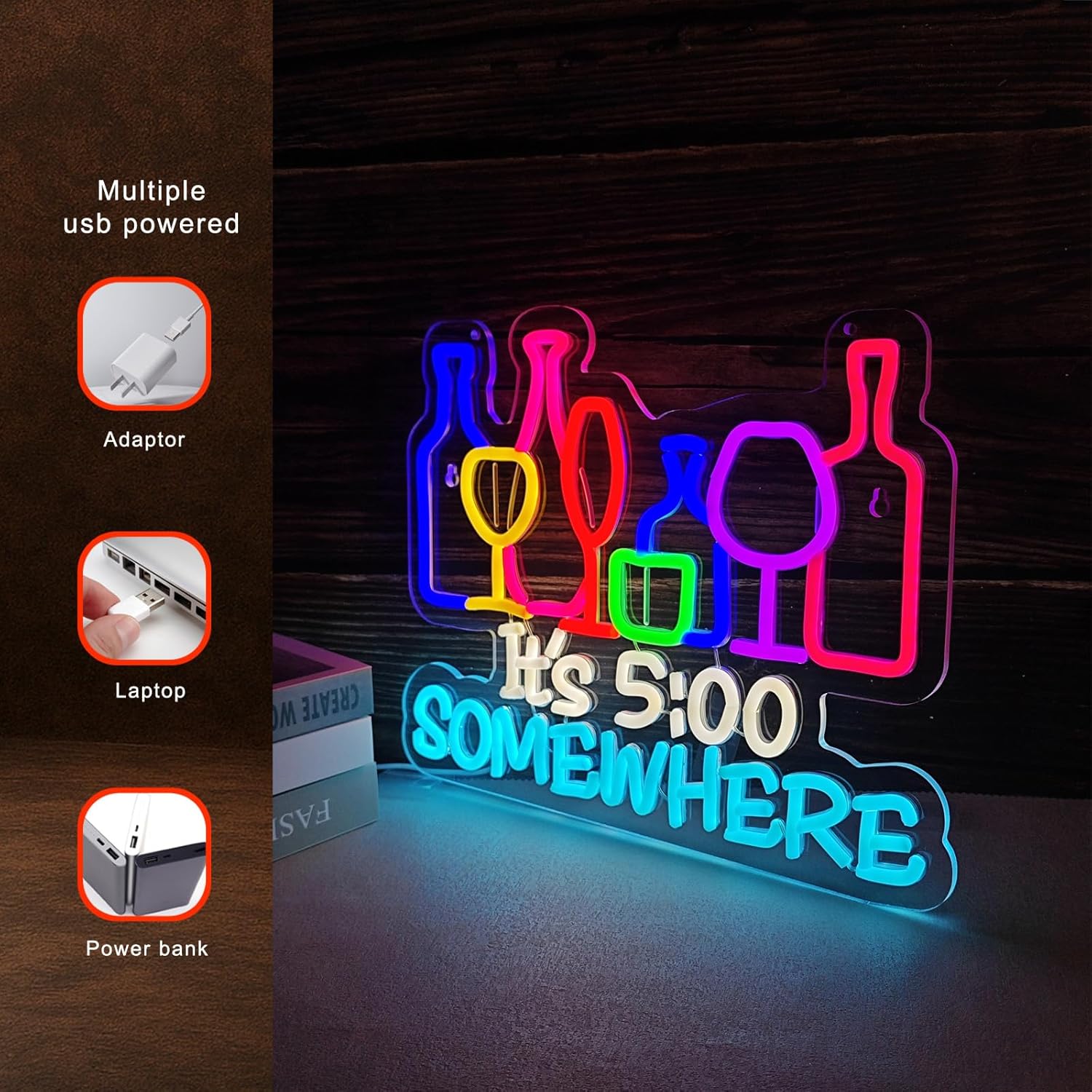 Es ist 5 Uhr Irgendwo Neon-Sch – Wine Beer Photo Bewertung und Preis